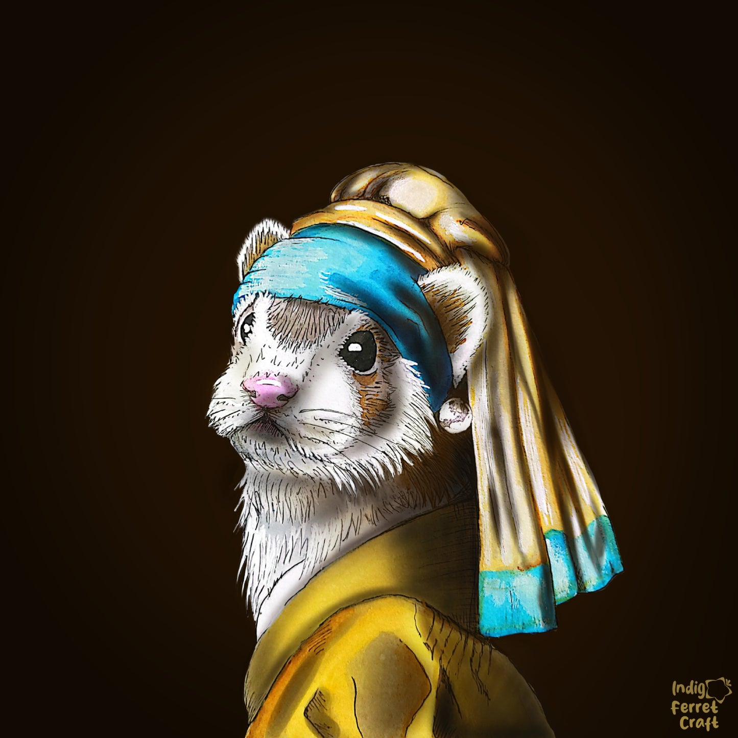 Ferret with a Pearl Earring - Print